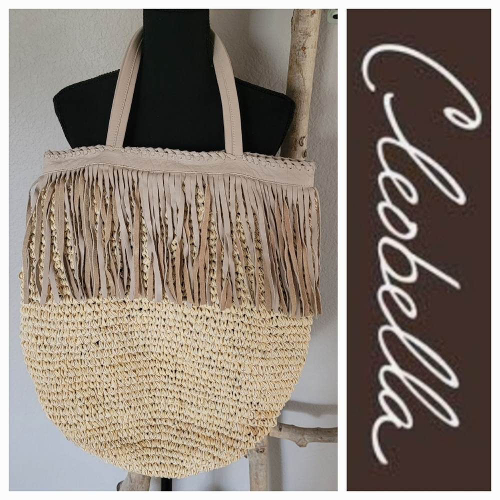 CLEOBELLA Rafia and Fringe Hobo Tote